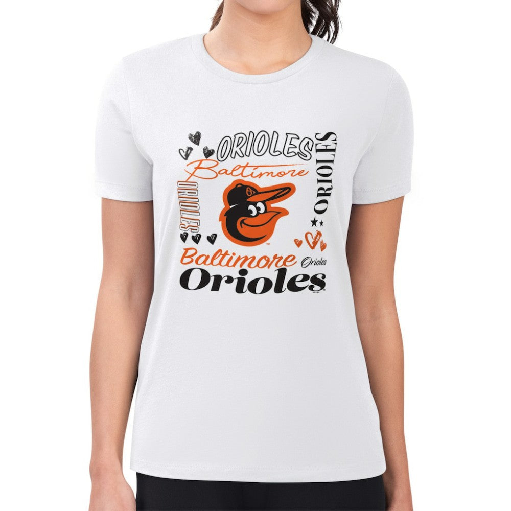 Baltimore Orioles G-III 4Her by Carl Banks Women's Super-Slim Fit Lightweight Collage Team Graphic Crew Neck T-Shirt - White