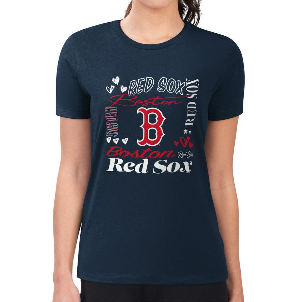 Boston Red Sox G-III 4Her by Carl Banks Women's Super-Slim Fit Lightweight Collage Team Graphic Crew Neck T-Shirt - Navy
