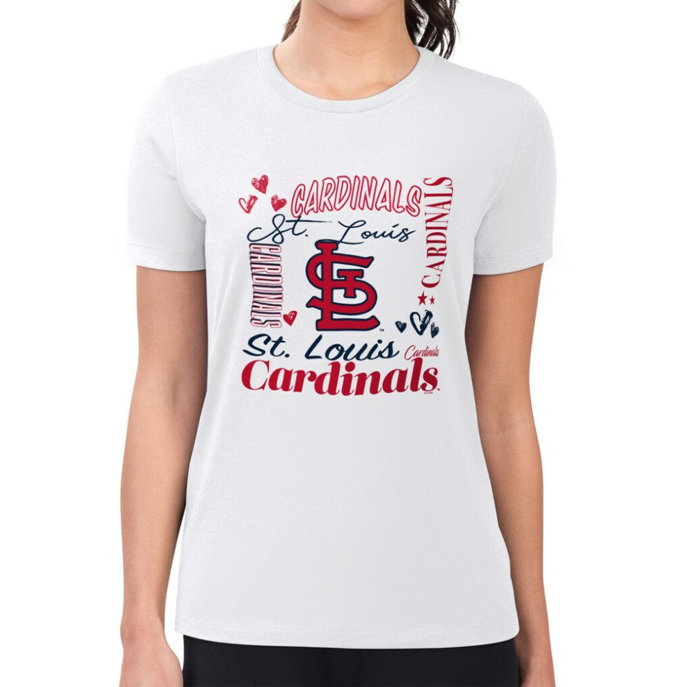 St. Louis Cardinals G-III 4Her by Carl Banks Women's Super-Slim Fit Lightweight Collage Team Graphic Crew Neck T-Shirt - White