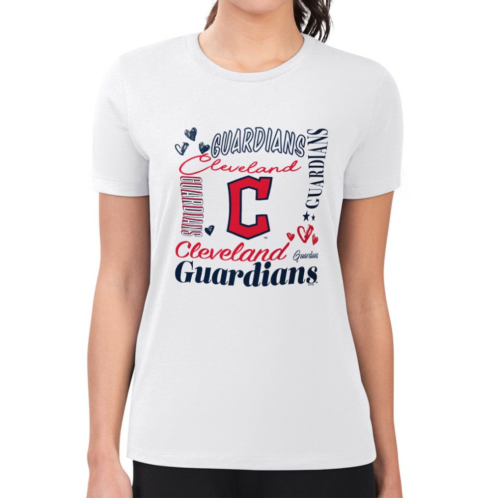 Cleveland Guardians G-III 4Her by Carl Banks Women's Super-Slim Fit Lightweight Collage Team Graphic Crew Neck T-Shirt - White