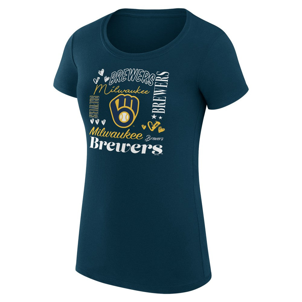 Milwaukee Brewers G-III 4Her by Carl Banks Women's Super-Slim Fit Lightweight Collage Team Graphic Crew Neck T-Shirt - Navy