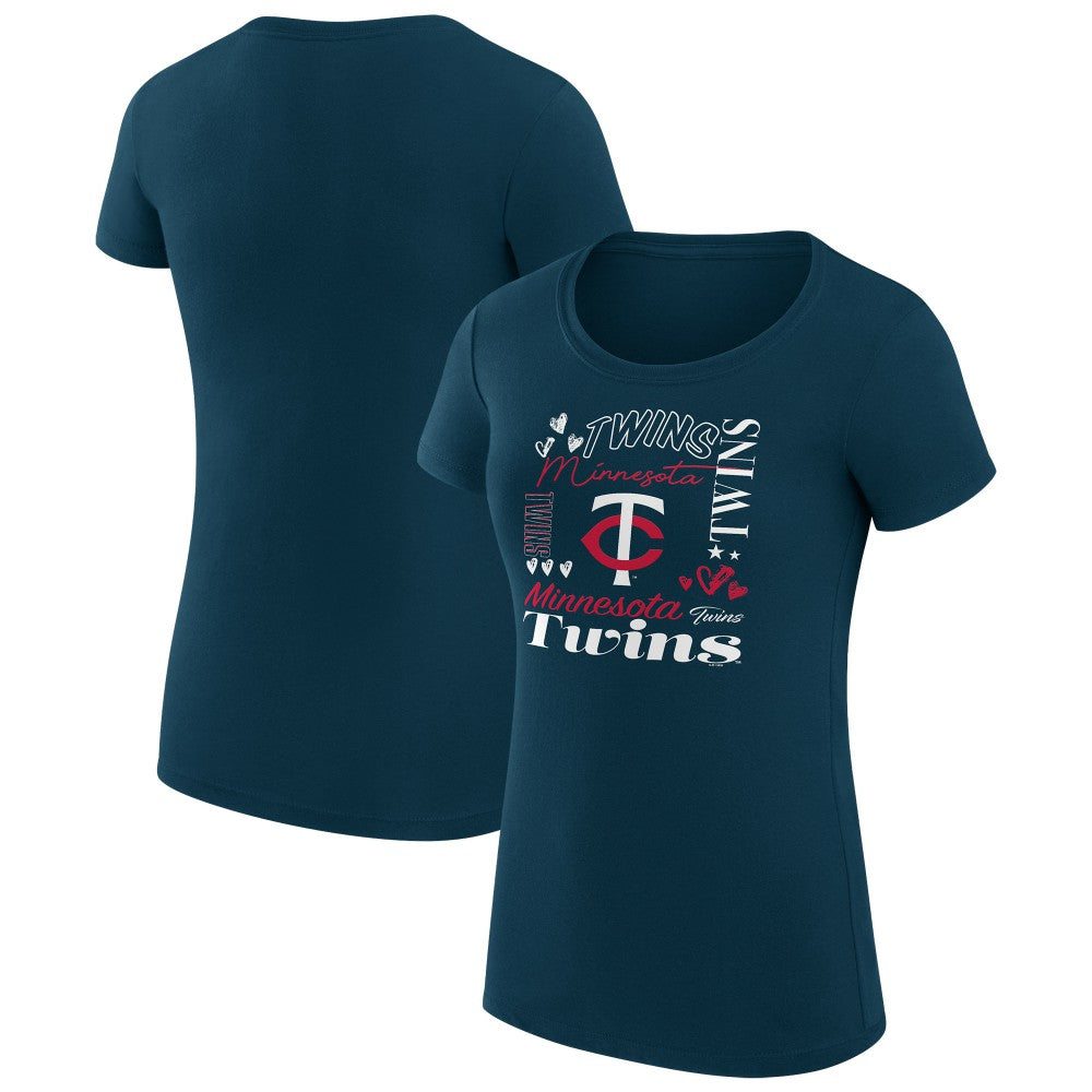Minnesota Twins G-III 4Her by Carl Banks Women's Super-Slim Fit Lightweight Collage Team Graphic Crew Neck T-Shirt - Navy