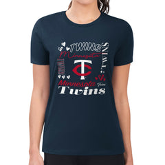 Minnesota Twins G-III 4Her by Carl Banks Women's Super-Slim Fit Lightweight Collage Team Graphic Crew Neck T-Shirt - Navy