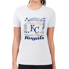 Kansas City Royals G-III 4Her by Carl Banks Women's Super-Slim Fit Lightweight Collage Team Graphic Crew Neck T-Shirt - White