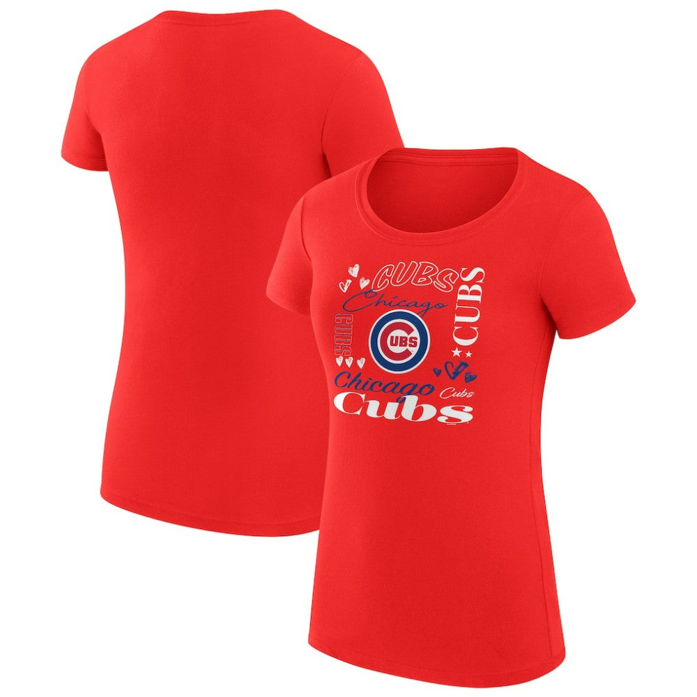 Chicago Cubs G-III 4Her by Carl Banks Women's Super-Slim Fit Lightweight Collage Team Graphic Crew Neck T-Shirt - Red