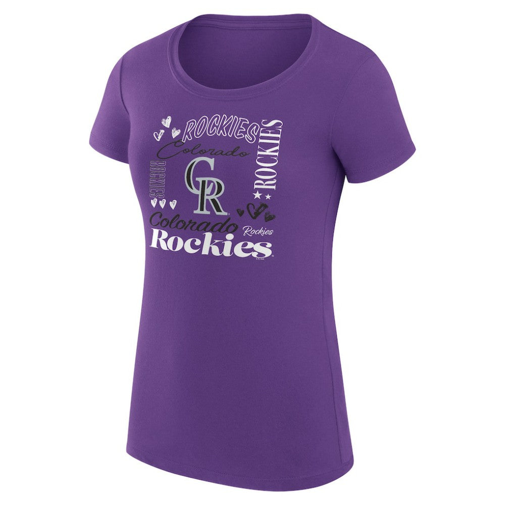 Colorado Rockies G-III 4Her by Carl Banks Women's Super-Slim Fit Lightweight Collage Team Graphic Crew Neck T-Shirt - Purple