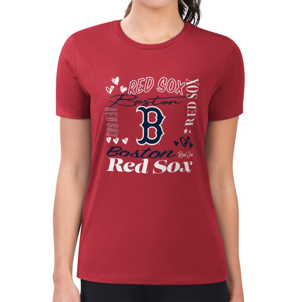 Boston Red Sox G-III 4Her by Carl Banks Women's Super-Slim Fit Lightweight Collage Team Graphic Crew Neck T-Shirt - Red