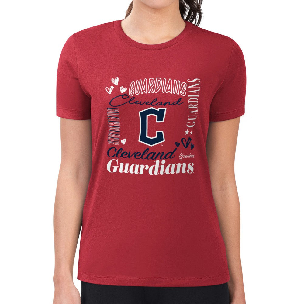 Cleveland Guardians G-III 4Her by Carl Banks Women's Super-Slim Fit Lightweight Collage Team Graphic Crew Neck T-Shirt - Red