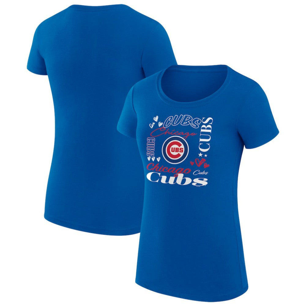 Chicago Cubs G-III 4Her by Carl Banks Women's Super-Slim Fit Lightweight Collage Team Graphic Crew Neck T-Shirt - Royal