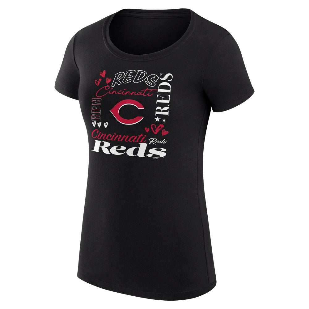 Cincinnati Reds G-III 4Her by Carl Banks Women's Super-Slim Fit Lightweight Collage Team Graphic Crew Neck T-Shirt - Black