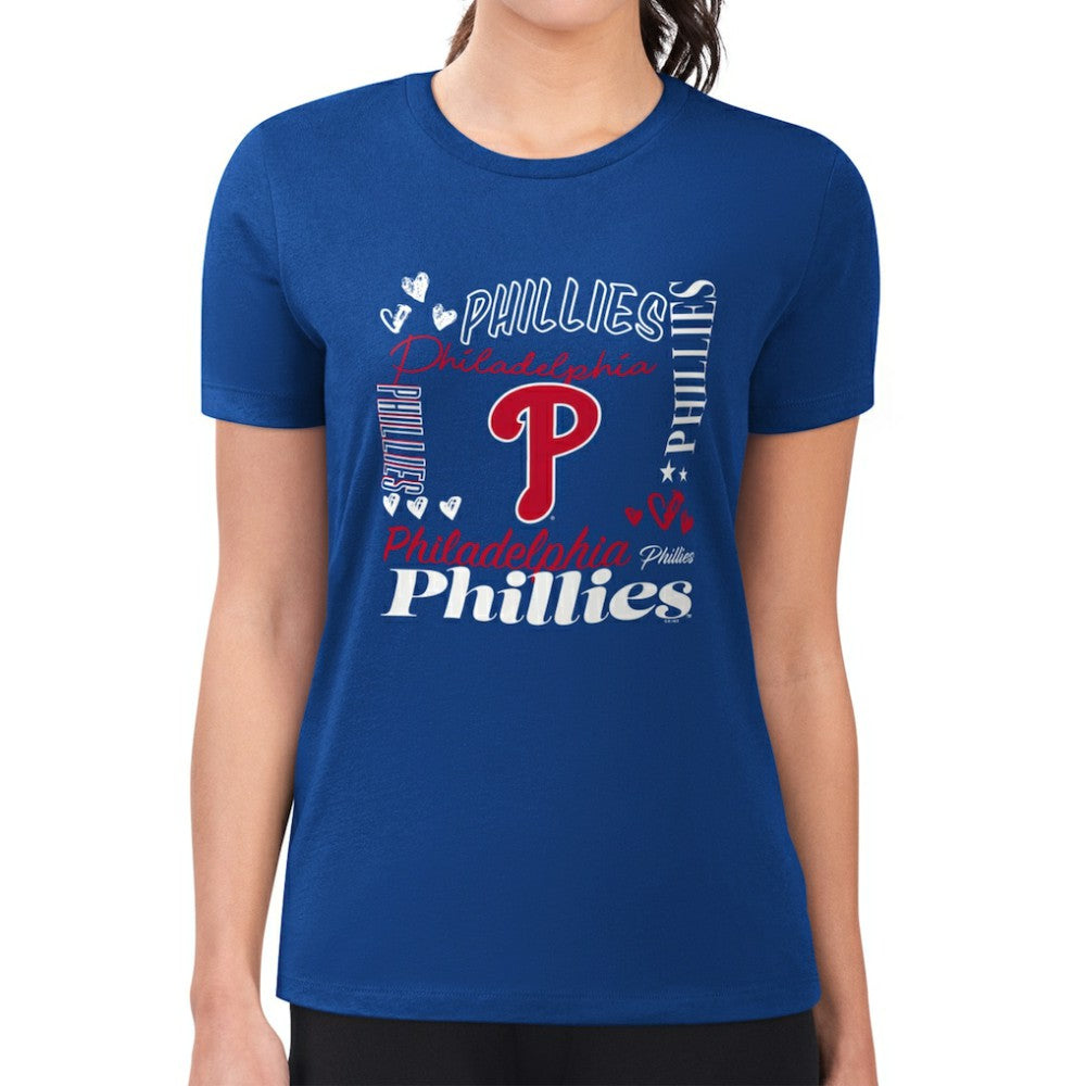 Philadelphia Phillies G-III 4Her by Carl Banks Women's Super-Slim Fit Lightweight Collage Team Graphic Crew Neck T-Shirt - Royal