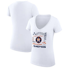 Houston Astros G-III 4Her by Carl Banks Women's Super-Slim Fit Lightweight Collage Team Graphic V-Neck T-Shirt - White
