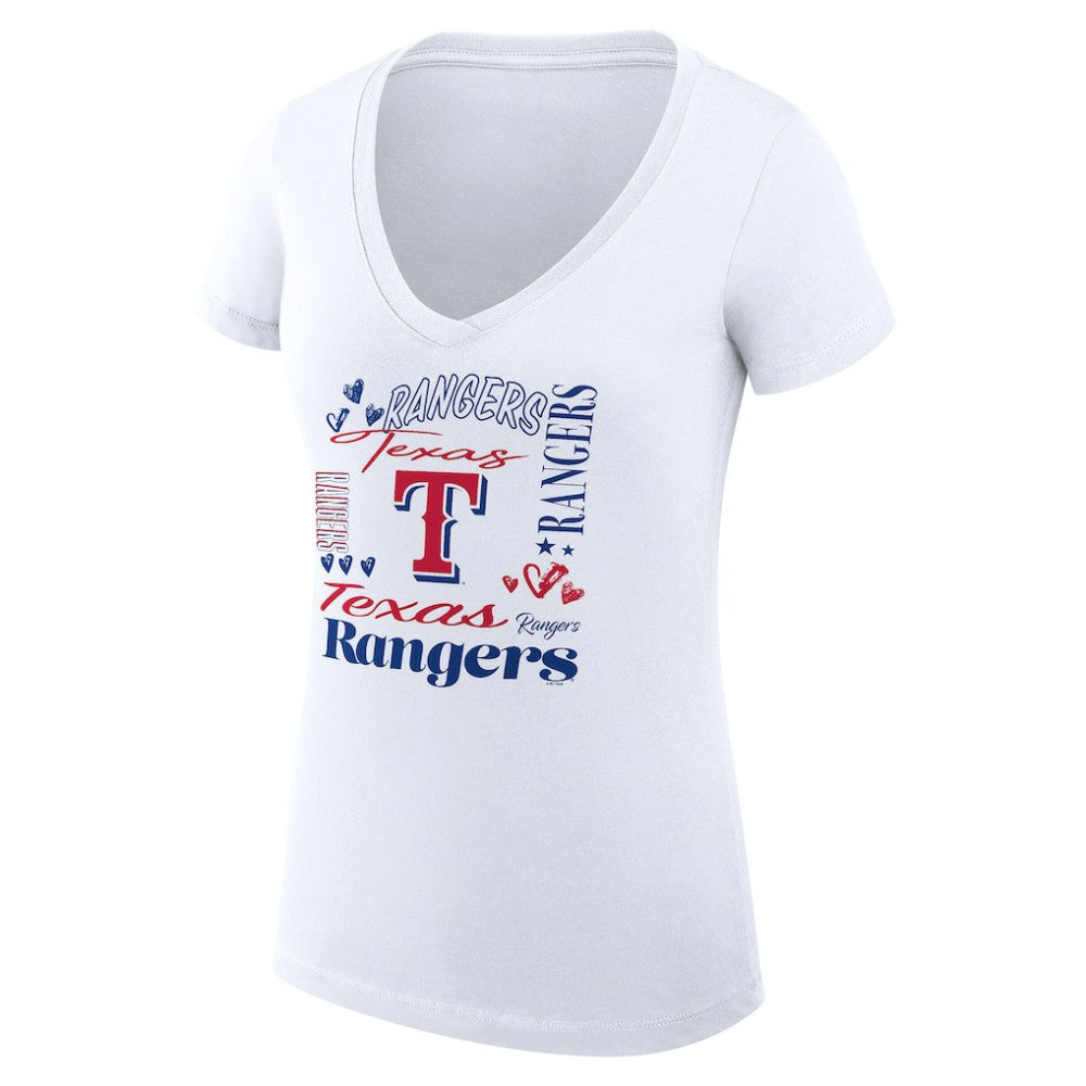 Texas Rangers G-III 4Her by Carl Banks Women's Super-Slim Fit Lightweight Collage Team Graphic V-Neck T-Shirt - White