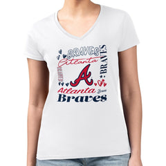 Atlanta Braves G-III 4Her by Carl Banks Women's Super-Slim Fit Lightweight Collage Team Graphic V-Neck T-Shirt - White