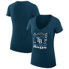 Tampa Bay Rays G-III 4Her by Carl Banks Women's Super-Slim Fit Lightweight Collage Team Graphic V-Neck T-Shirt - Navy
