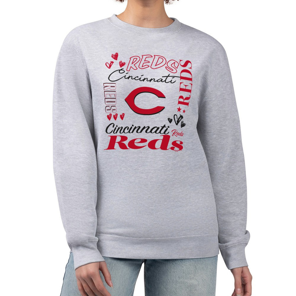 Cincinnati Reds G-III 4Her by Carl Banks Women's Collage Team Graphic Fleece Pullover Hoodie - Heather Gray