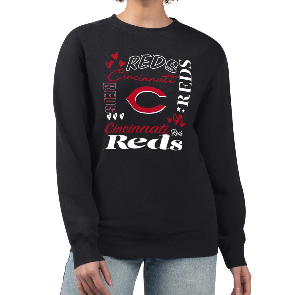 Cincinnati Reds G-III 4Her by Carl Banks Women's Collage Team Graphic Fleece Pullover Hoodie - Black