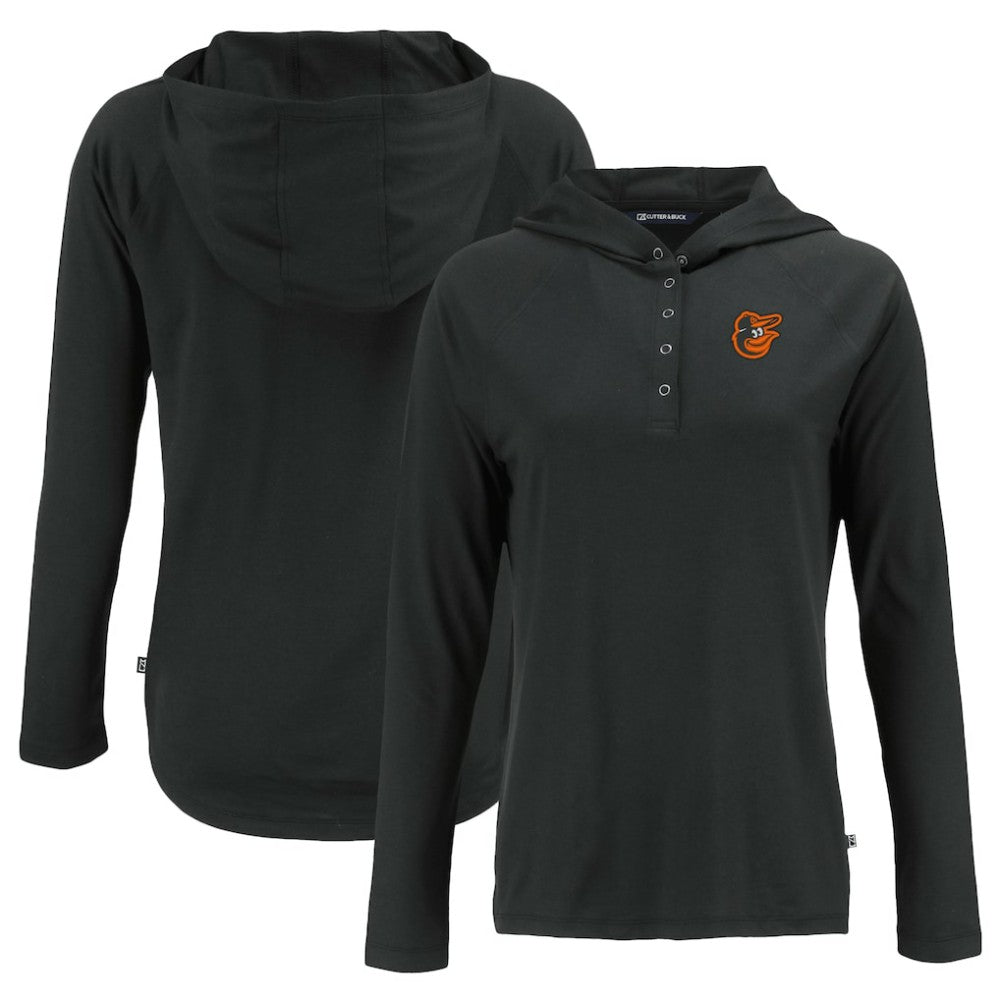 Baltimore Orioles Cutter & Buck Women's  Coastline Epic Comfort Eco Recycled Hoodie Raglan Long Sleeve T-Shirt - Black