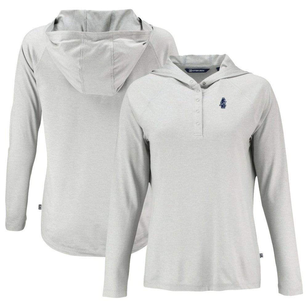 Chicago Cubs Cutter & Buck Women's Cooperstown Coastline Epic Comfort Eco Recycled Hoodie Raglan Long Sleeve T-Shirt - Gray