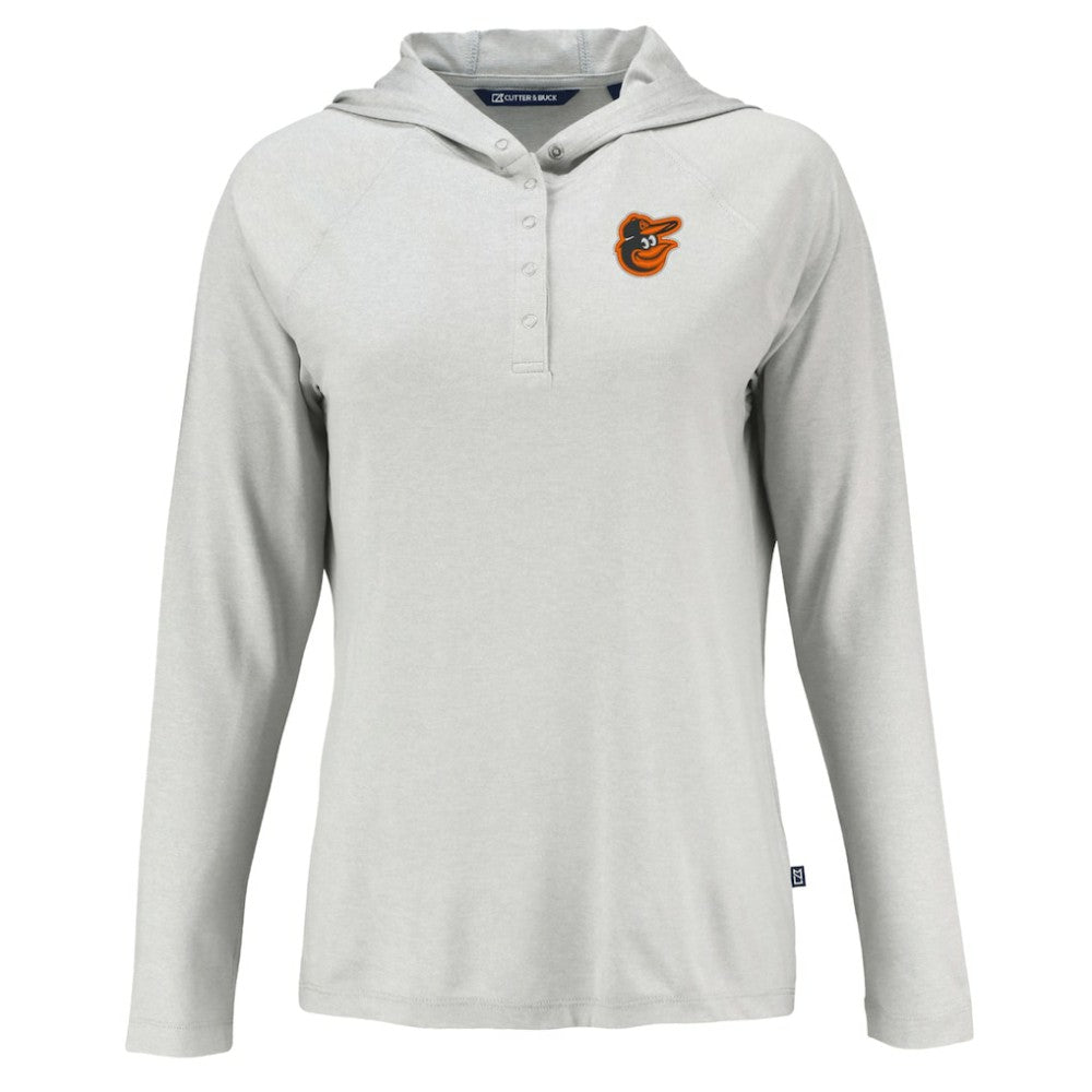 Baltimore Orioles Cutter & Buck Women's  Coastline Epic Comfort Eco Recycled Hoodie Raglan Long Sleeve T-Shirt - Gray