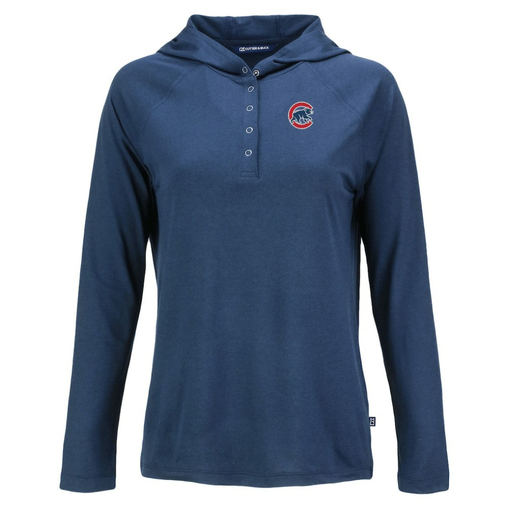 Chicago Cubs Cutter & Buck Women's  Coastline Epic Comfort Eco Recycled Hoodie Raglan Long Sleeve T-Shirt - Navy