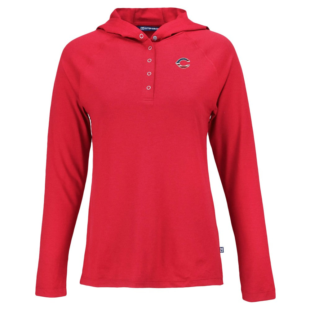 Cincinnati Reds Cutter & Buck Women's Stars And Stripes Coastline Epic Comfort Eco Recycled Hoodie Raglan Long Sleeve T-Shirt - Red