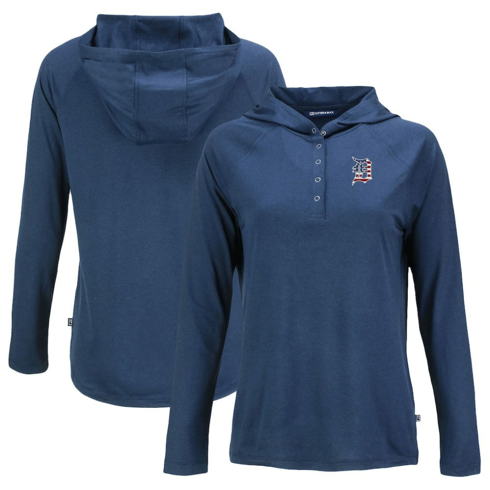 Detroit Tigers Cutter & Buck Women's Stars And Stripes Coastline Epic Comfort Eco Recycled Hoodie Raglan Long Sleeve T-Shirt - Navy