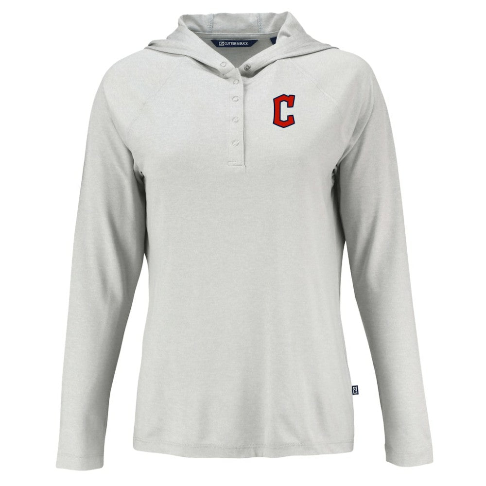Cleveland Guardians Cutter & Buck Women's  Coastline Epic Comfort Eco Recycled Hoodie Raglan Long Sleeve T-Shirt - Gray