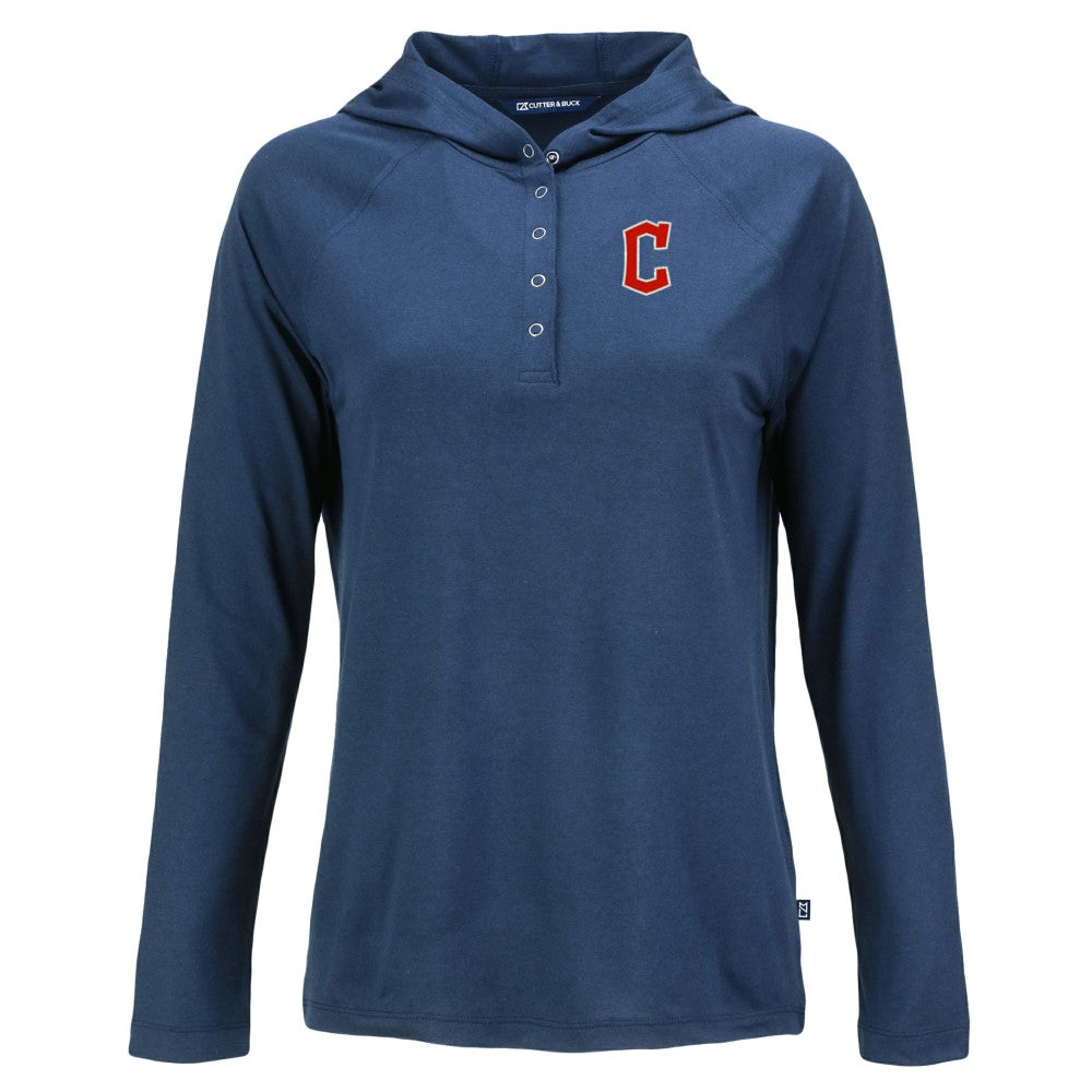 Cleveland Guardians Cutter & Buck Women's  Coastline Epic Comfort Eco Recycled Hoodie Raglan Long Sleeve T-Shirt - Navy