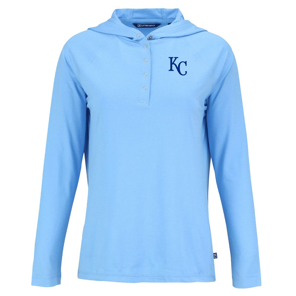 Kansas City Royals Cutter & Buck Women's  Coastline Epic Comfort Eco Recycled Hoodie Raglan Long Sleeve T-Shirt - Powder Blue