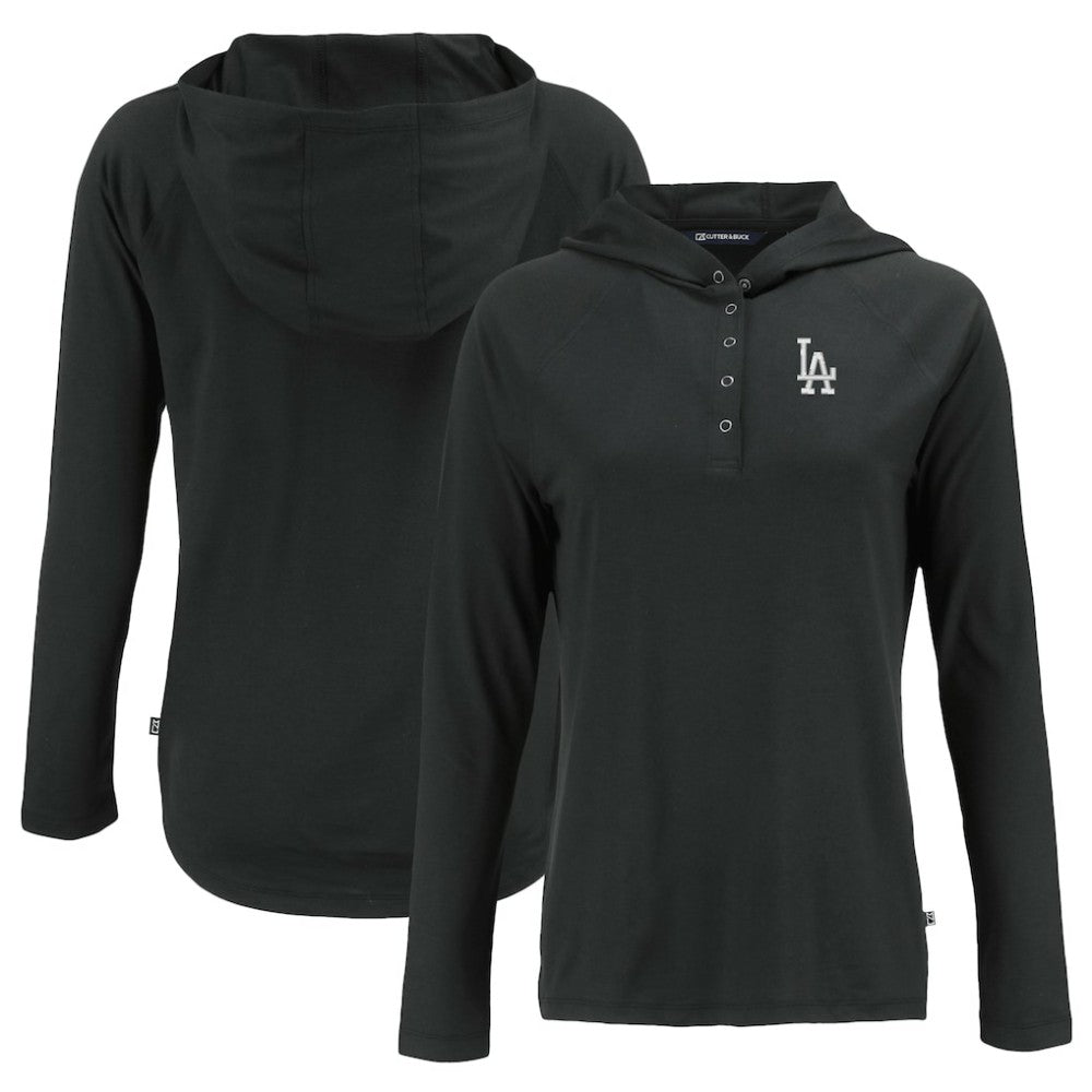 Los Angeles Dodgers Cutter & Buck Women's  Coastline Epic Comfort Eco Recycled Hoodie Raglan Long Sleeve T-Shirt - Black