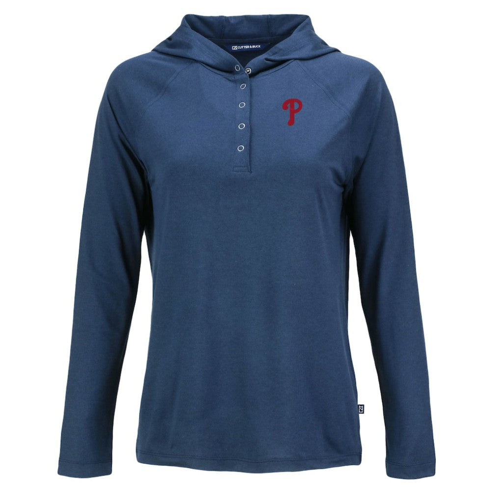 Philadelphia Phillies Cutter & Buck Women's  Coastline Epic Comfort Eco Recycled Hoodie Raglan Long Sleeve T-Shirt - Navy