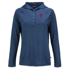 Philadelphia Phillies Cutter & Buck Women's  Coastline Epic Comfort Eco Recycled Hoodie Raglan Long Sleeve T-Shirt - Navy