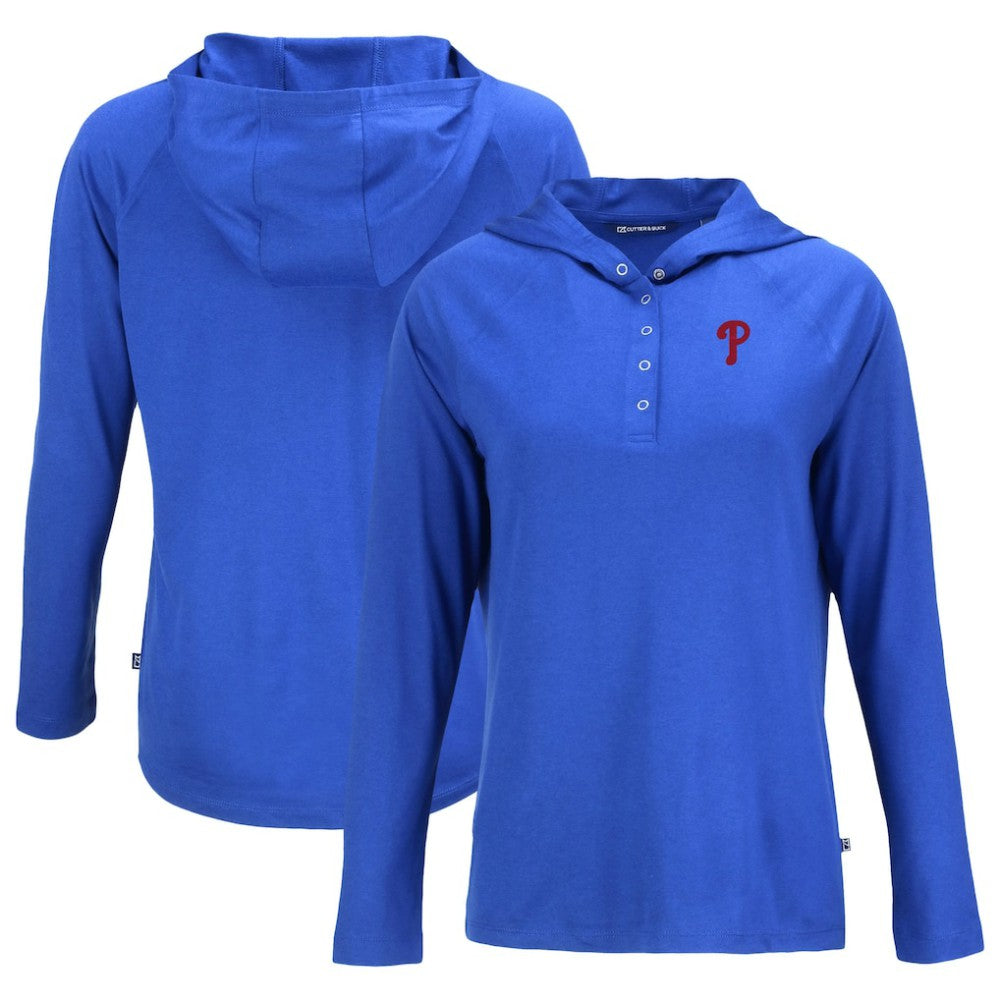 Philadelphia Phillies Cutter & Buck Women's  Coastline Epic Comfort Eco Recycled Hoodie Raglan Long Sleeve T-Shirt - Royal