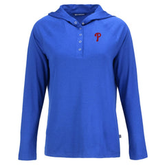 Philadelphia Phillies Cutter & Buck Women's  Coastline Epic Comfort Eco Recycled Hoodie Raglan Long Sleeve T-Shirt - Royal
