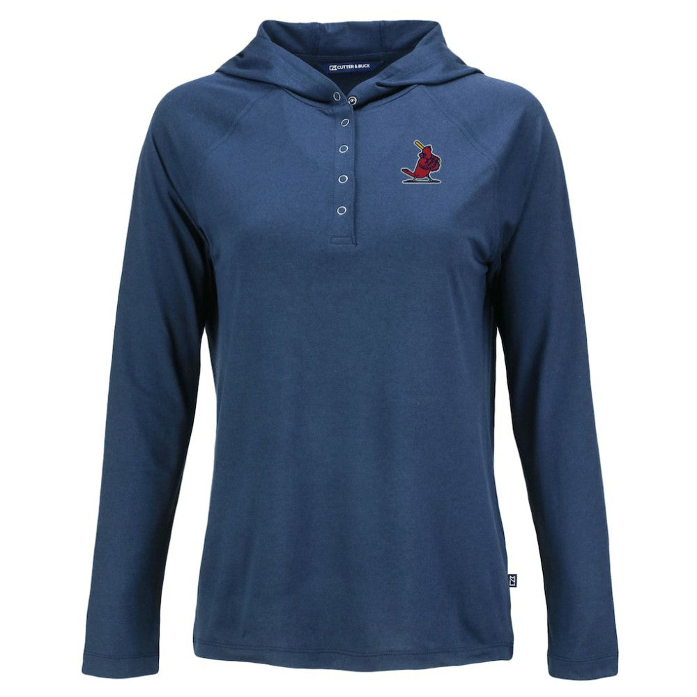 St. Louis Cardinals Cutter & Buck Women's Cooperstown Collection Coastline Epic Comfort Eco Recycled Hoodie Raglan Long Sleeve T-Shirt - Navy