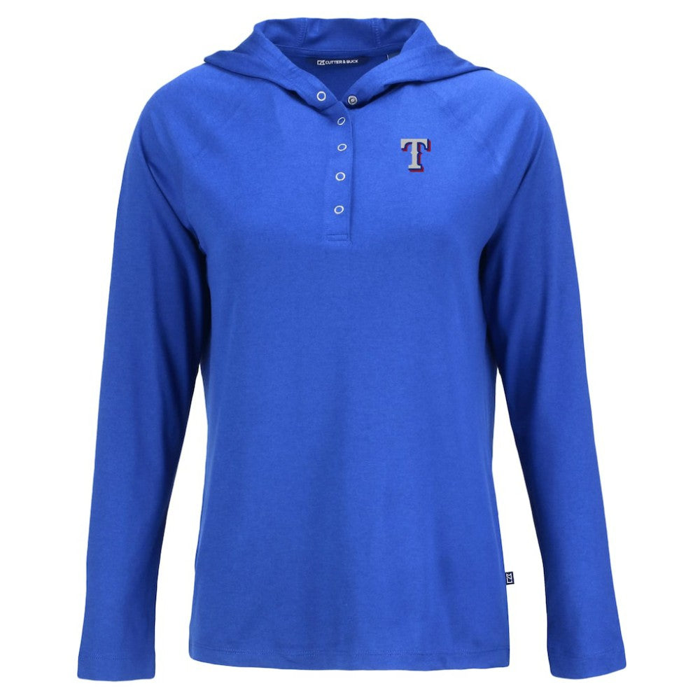 Texas Rangers Cutter & Buck Women's  Coastline Epic Comfort Eco Recycled Hoodie Raglan Long Sleeve T-Shirt - Royal