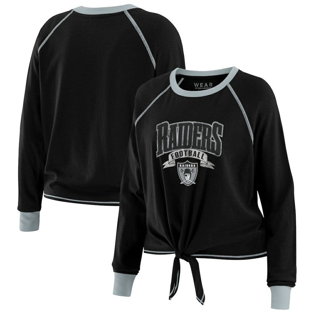 NFL Las Vegas Raiders WEAR by Erin Andrews Women's Tie-Front Long Sleeve Top