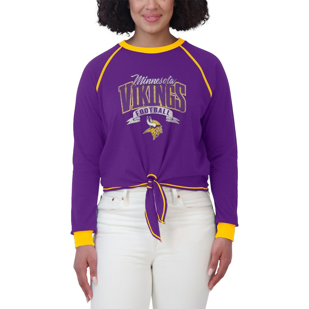 NFL Minnesota Vikings WEAR by Erin Andrews Women's Tie-Front Long Sleeve Top