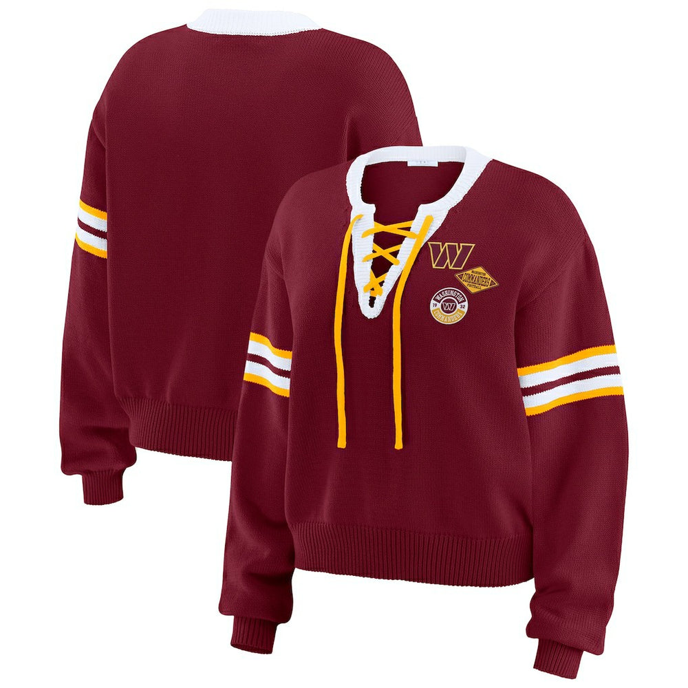 NFL Washington Commanders WEAR by Erin Andrews Women's Lace-Up Pullover Sweatshirt