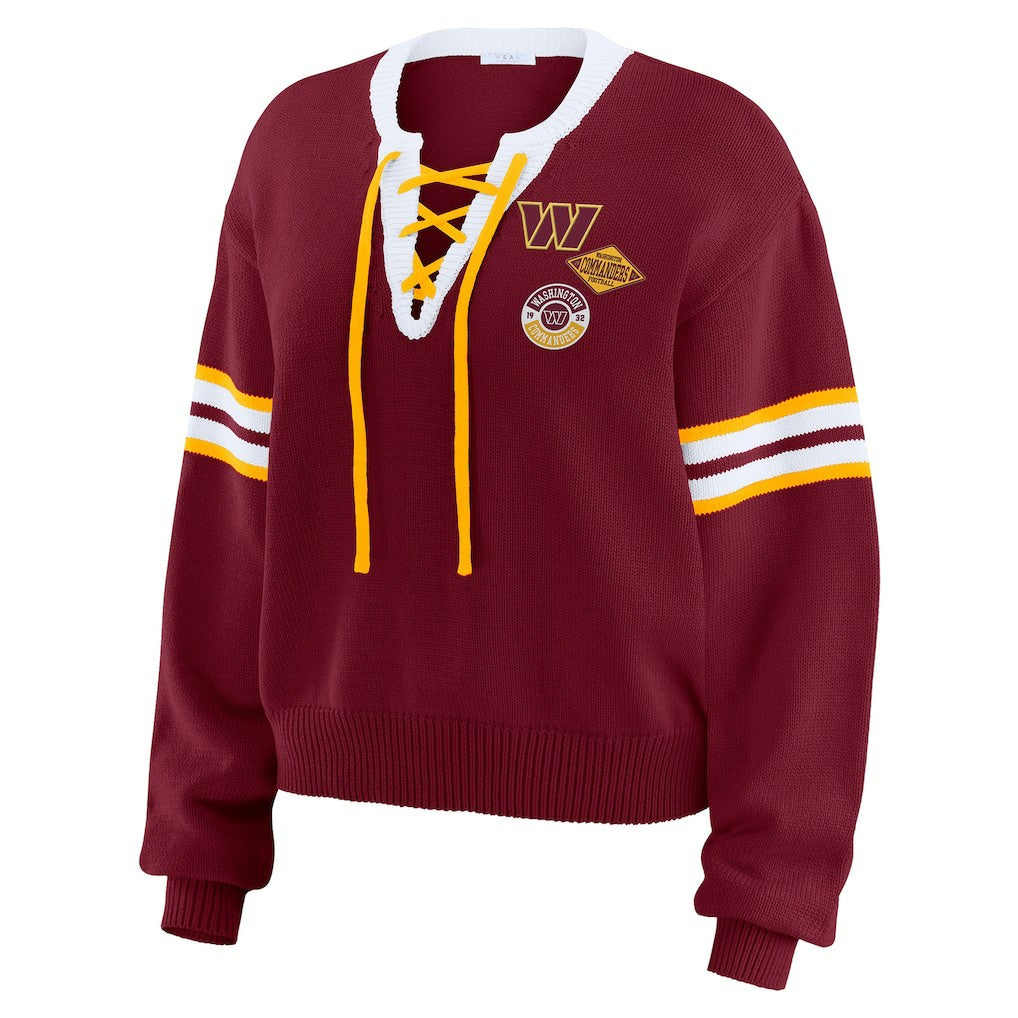 NFL Washington Commanders WEAR by Erin Andrews Women's Lace-Up Pullover Sweatshirt