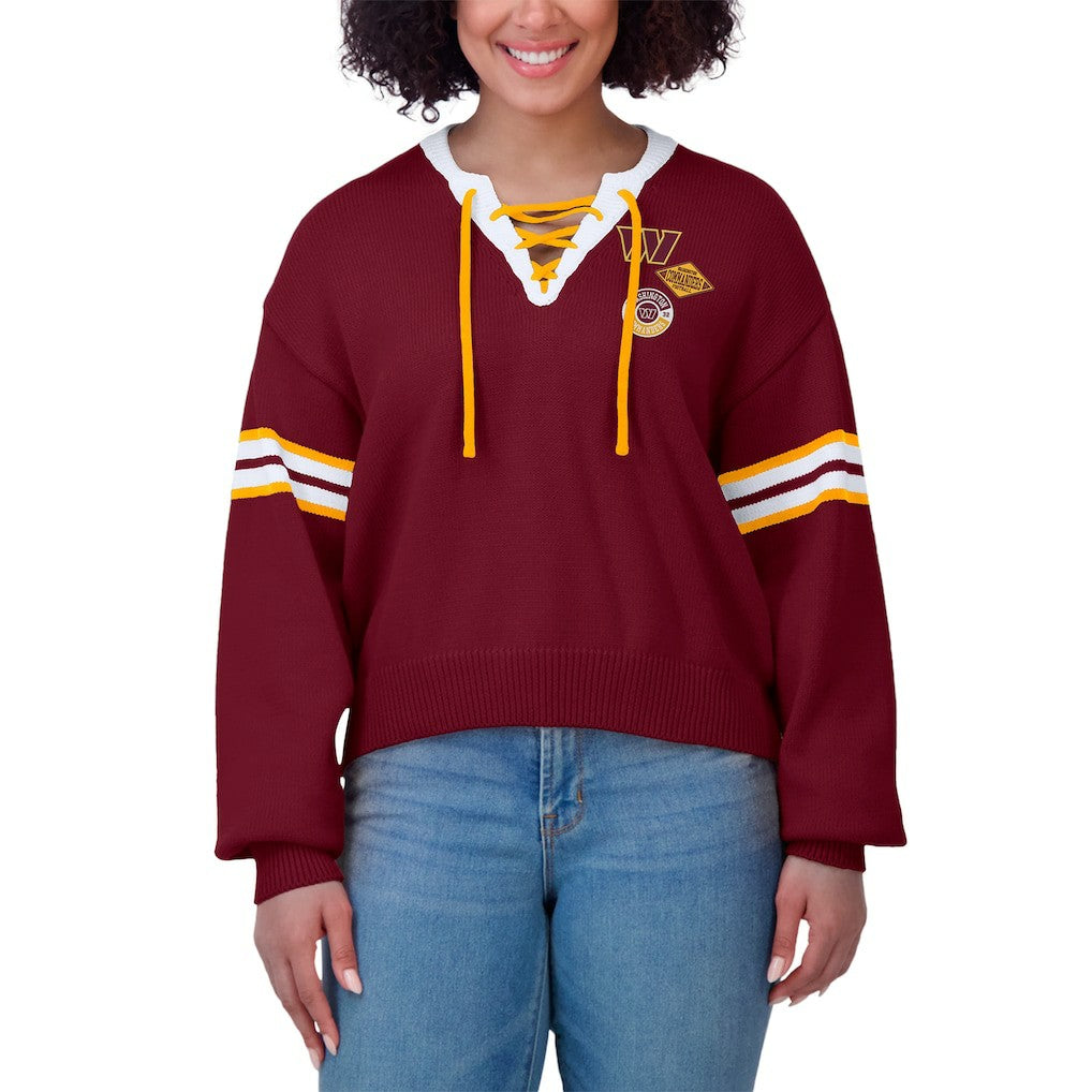 NFL Washington Commanders WEAR by Erin Andrews Women's Lace-Up Pullover Sweatshirt