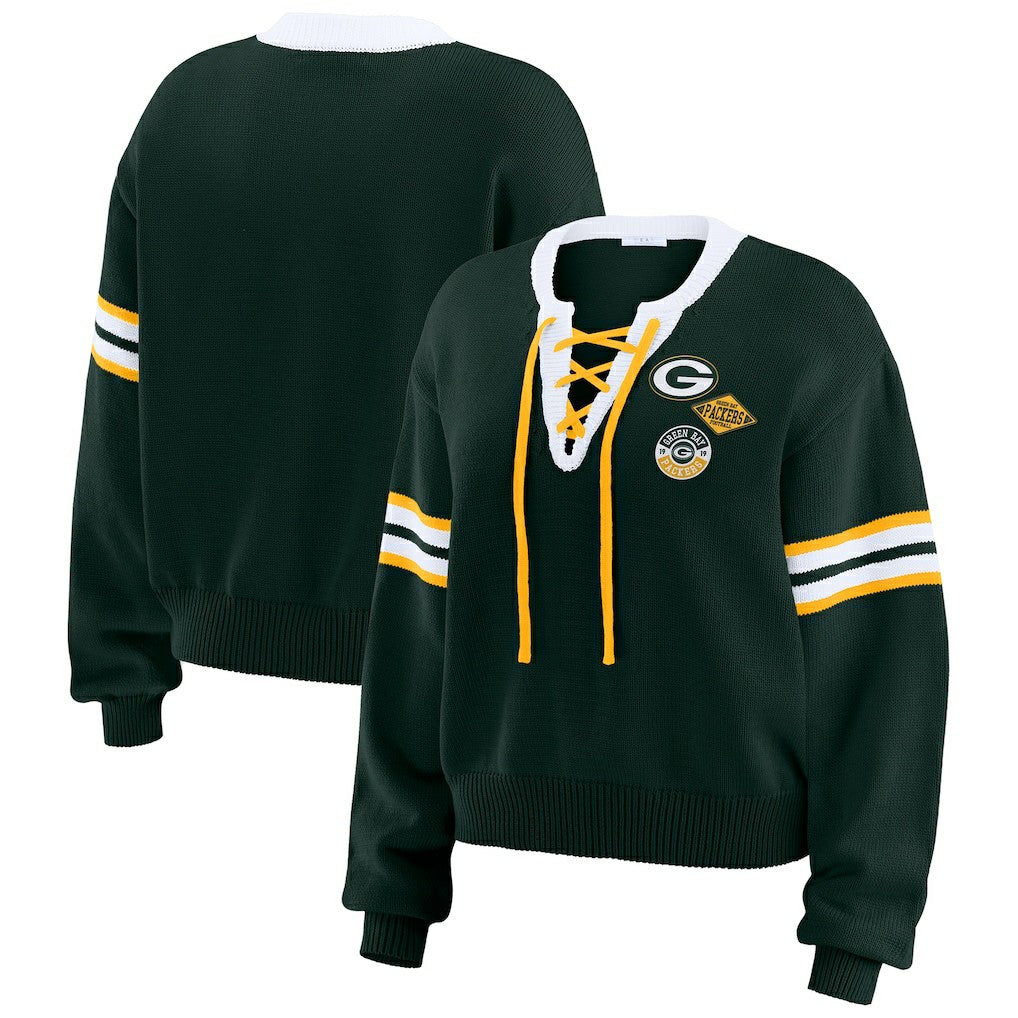 NFL Green Bay Packers WEAR by Erin Andrews Women's Lace-Up Pullover Sweatshirt