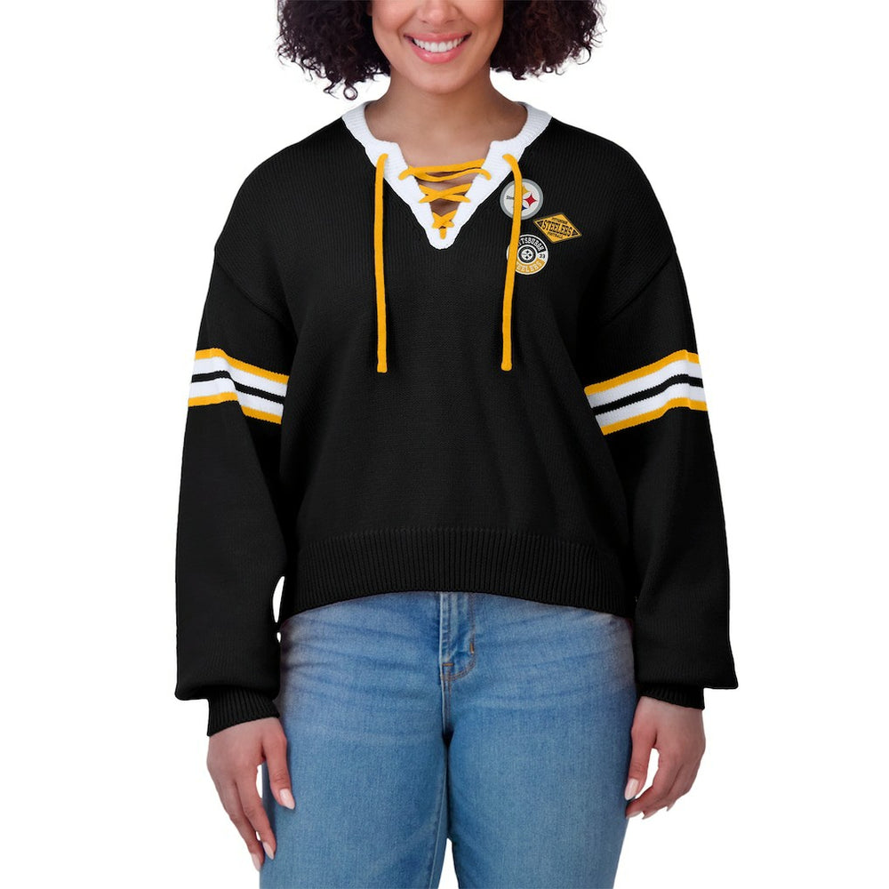 NFL Pittsburgh Steelers WEAR by Erin Andrews Women's Lace-Up Pullover Sweatshirt