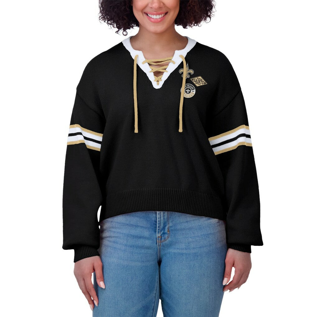 NFL New Orleans Saints WEAR by Erin Andrews Women's Lace-Up Pullover Sweatshirt