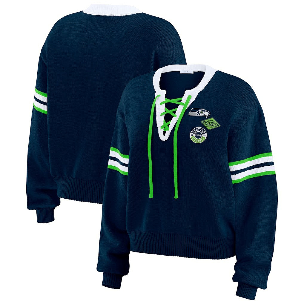 NFL Seattle Seahawks WEAR by Erin Andrews Women's Lace-Up Pullover Sweatshirt