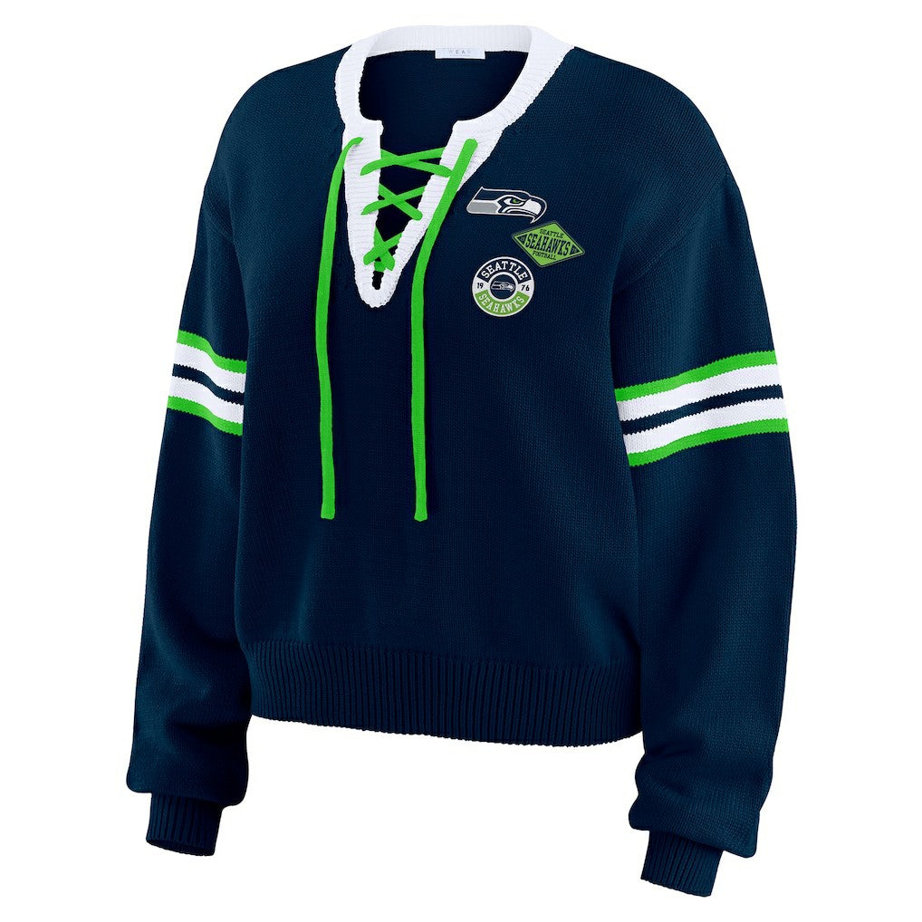 NFL Seattle Seahawks WEAR by Erin Andrews Women's Lace-Up Pullover Sweatshirt
