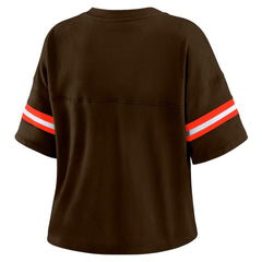 NFL Cleveland Browns WEAR by Erin Andrews Women's Color Block Boxy Modest Crop V-Neck T-Shirt
