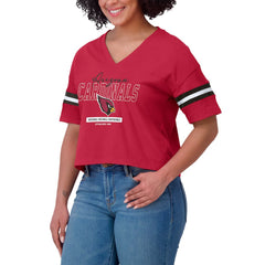 NFL Arizona Cardinals WEAR by Erin Andrews Women's Color Block Boxy Modest Crop V-Neck T-Shirt