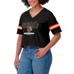 NFL Cincinnati Bengals WEAR by Erin Andrews Women's Color Block Boxy Modest Crop V-Neck T-Shirt